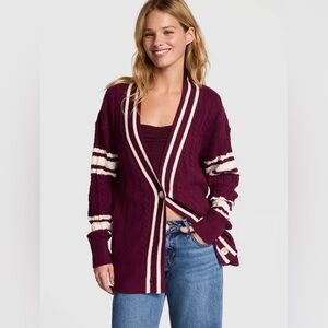 Victoria's Secret PINK Collegiate Cable-Knit Oversized Cardigan Dark Red Size M